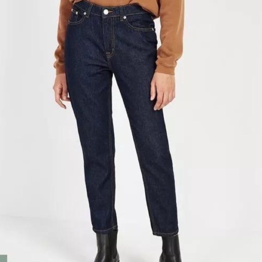 Frank & Oak Billie Relaxed Blue High Rise Dark Wash Denim Cropped Jeans Size 25